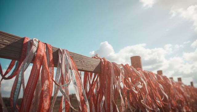 Red and White Ribbons Framing Picturesque View