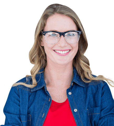 Smiling Woman Wearing Eyeglasses on Transparent Background