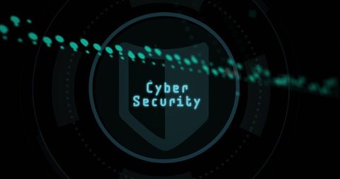 Cybersecurity Shield with Flowing Data Graphics