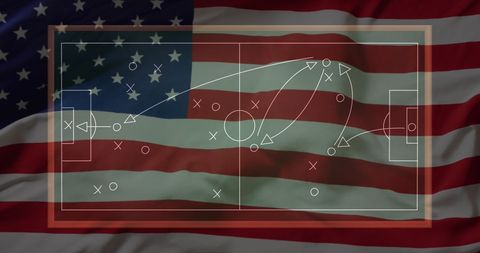Soccer Game Strategy Overlaid on American Flag