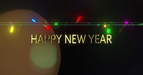 Happy New Year Celebratory Text with Festive Lights