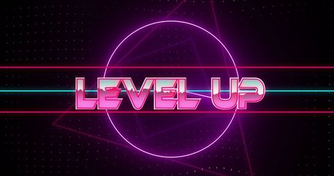 Neon Level Up Text with Futuristic Geometric Shapes - Download Free Stock Images Pikwizard.com