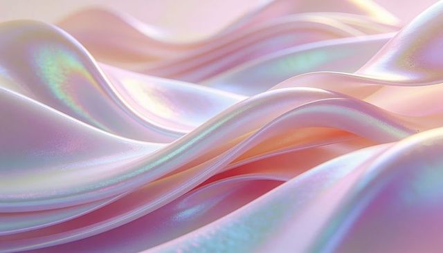 Iridescent pearlescent silk waves creating soft pastel flowing satin texture macro closeup