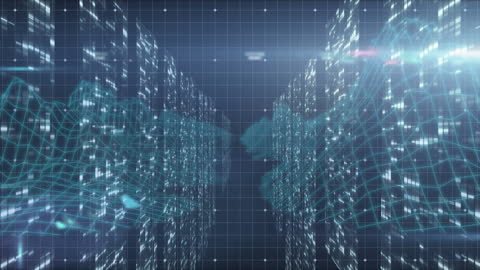 Futuristic Data Network Visualization with Grid and Digital Nodes