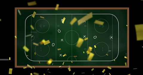 Celebratory Confetti Falling Over Hockey Game Plan Strategy