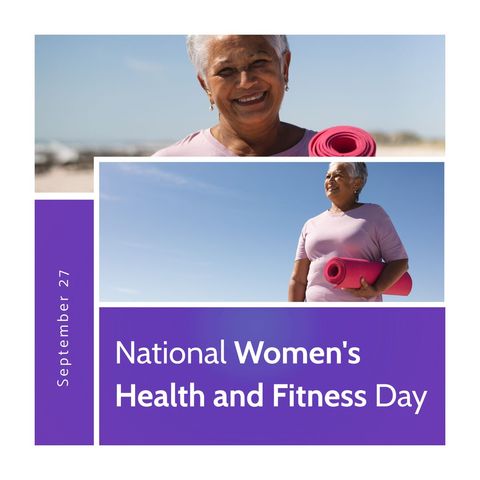 Senior Woman Celebrating National Women's Health and Fitness Day at Beach
