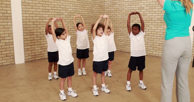 Children Stretching with Instructor During PE Class - Download Free Stock Images Pikwizard.com