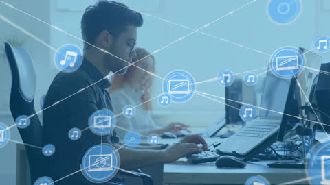 Digital Network Communication with Focused Worker in Office