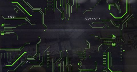 Futuristic neon green digital circuitry with numeric tags