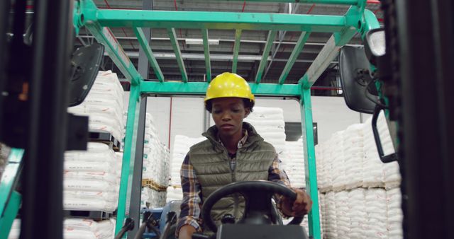 Focused Warehouse Worker Operating Forklift - Download Free Stock Images Pikwizard.com