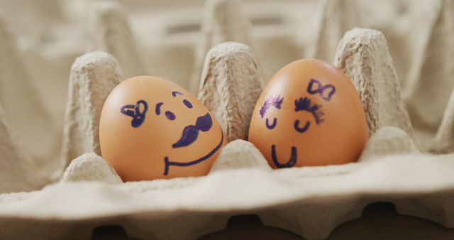 Cute Faces Drawn on Eggs in Carton for Easter Celebration - Download Free Stock Images Pikwizard.com