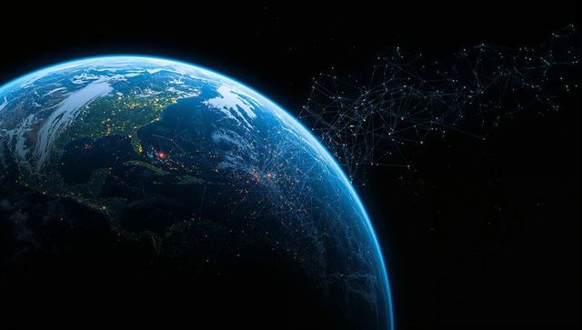Global Network Connecting Nighttime Earth with City Lights and Digital Data Lines