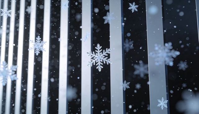 Floating crystal snowflake contrasting with vertical slats and soft bokeh glow