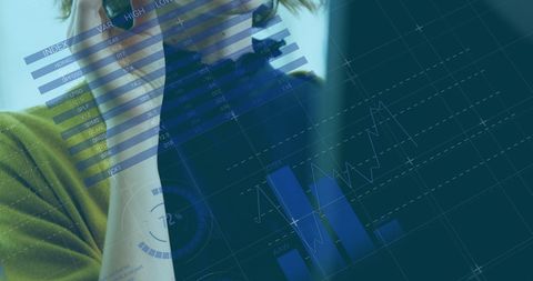 Businesswoman Analyzing Digital Data with Phone Headset