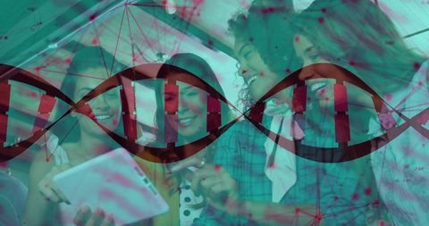 Diverse Scientists collaborating with DNA Overlay