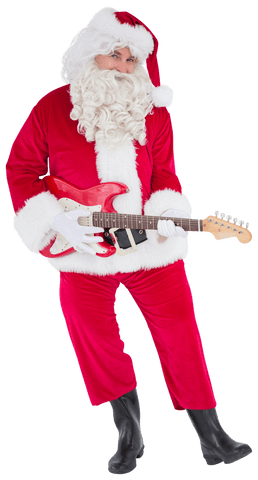 Santa Claus Rocking Electric Guitar with Transparent Background