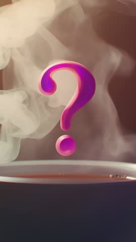 Surreal Vertical Video Showing Pink Question Mark Rising through Steam over Hot Cup