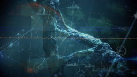 Futuristic DNA Strand with Scientific Data Elements