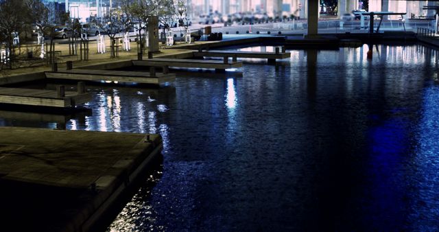 Nighttime Urban Waterfront with City Lights Reflection - Download Free Stock Images Pikwizard.com