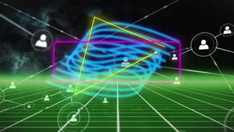 Abstract Digital Network with Bright Neon Shapes