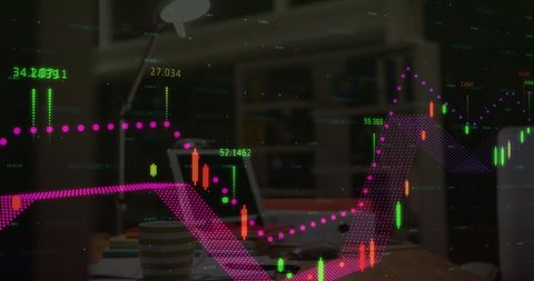 Digital Financial Data Overlayed on Office Scene - Download Free Stock Images Pikwizard.com