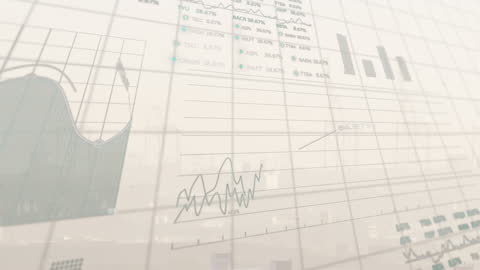 Animated Financial Data Interface Over Urban Skyline
