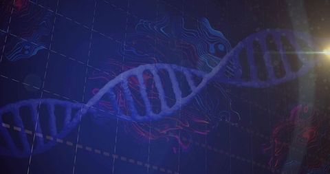Futuristic DNA Double-Helix on Technological Grid Background