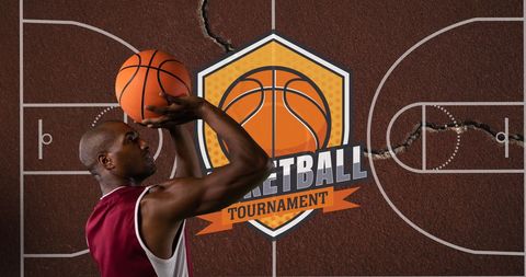 Basketball Player Shooting Ball on Tournament Court with Gold Confetti - Download Free Stock Images Pikwizard.com