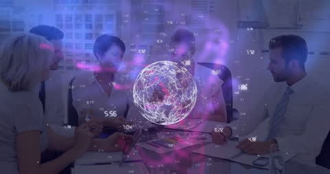 Digital Business Network Meeting with Futuristic Globe