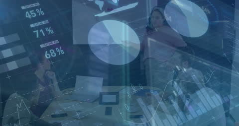 Global Team Analyzing Data in Innovative Business Meeting