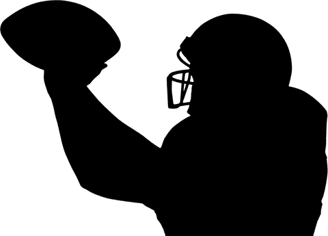 Dynamic silhouette of american football player in action on transparent background