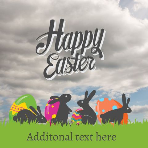 easter celebration with bright eggs and rabbits under cloudy sky - Download Free Stock Templates Pikwizard.com