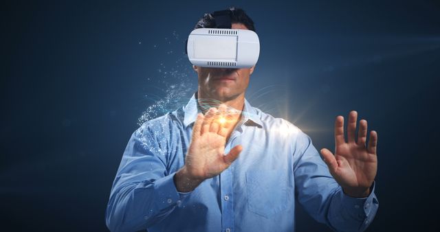 Man Using Virtual Reality Headset with Interactive Interface - Download Free Stock Images Pikwizard.com
