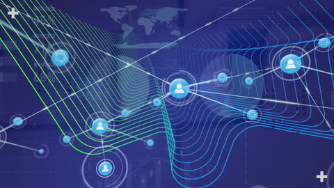 Global Technology Network Interface with Connected Icons