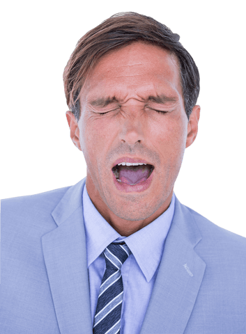 Transparent stressed businessman with discomfort expression