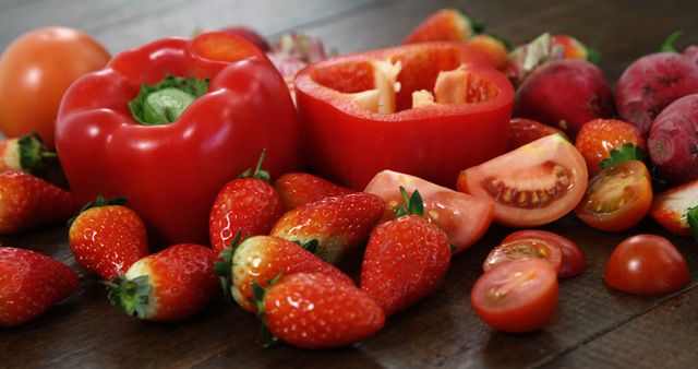 Red Fruits and Vegetables on Wooden Table - Download Free Stock Images Pikwizard.com