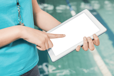 woman using transparent tablet near swimming pool - Download Free Stock Videos Pikwizard.com