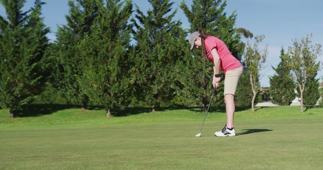 Woman Concentrating During Golf Put on Green - Download Free Stock Images Pikwizard.com