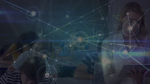 Digital Connections Overlaid on Classroom with School Children