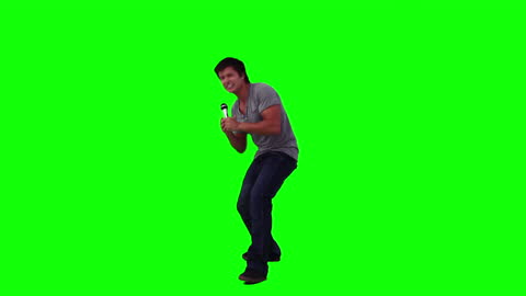Dynamic Performer Singing Joyfully Against Green Screen