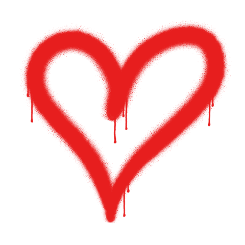 Dripping red heart spray paint on transparent background