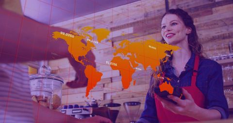 Contactless Payment Featuring Digital World Map Overlay