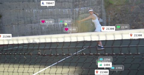 Tennis Player Engaged with Virtual Social Media Notifications