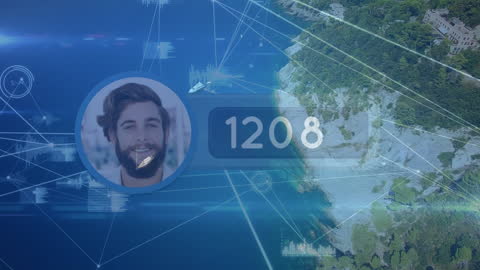 Digital Connection Network Overlaying Majestic Seacoast