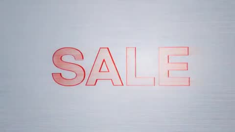 Looping glitch SALE banner on brushed metal with pulsing red neon outline and scanline