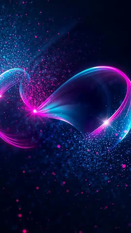 Vertical neon loop featuring pulsing magenta node unfurling cosmic particle trail