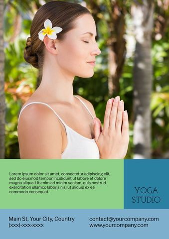 Serene woman practicing yoga with tropical flower for wellness promotion