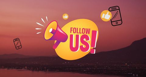 Engaging social media concept over serene sunset