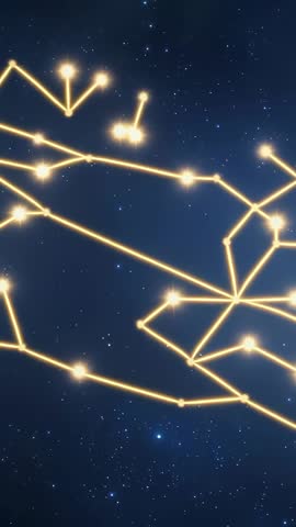 Glowing Constellation Network Linking Stars Across Indigo Sky Vertical Cosmic Motion
