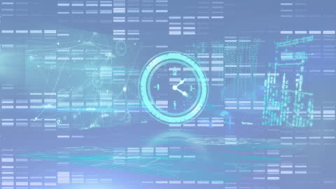 Digital Futuristic Clock Interface with Data Streams